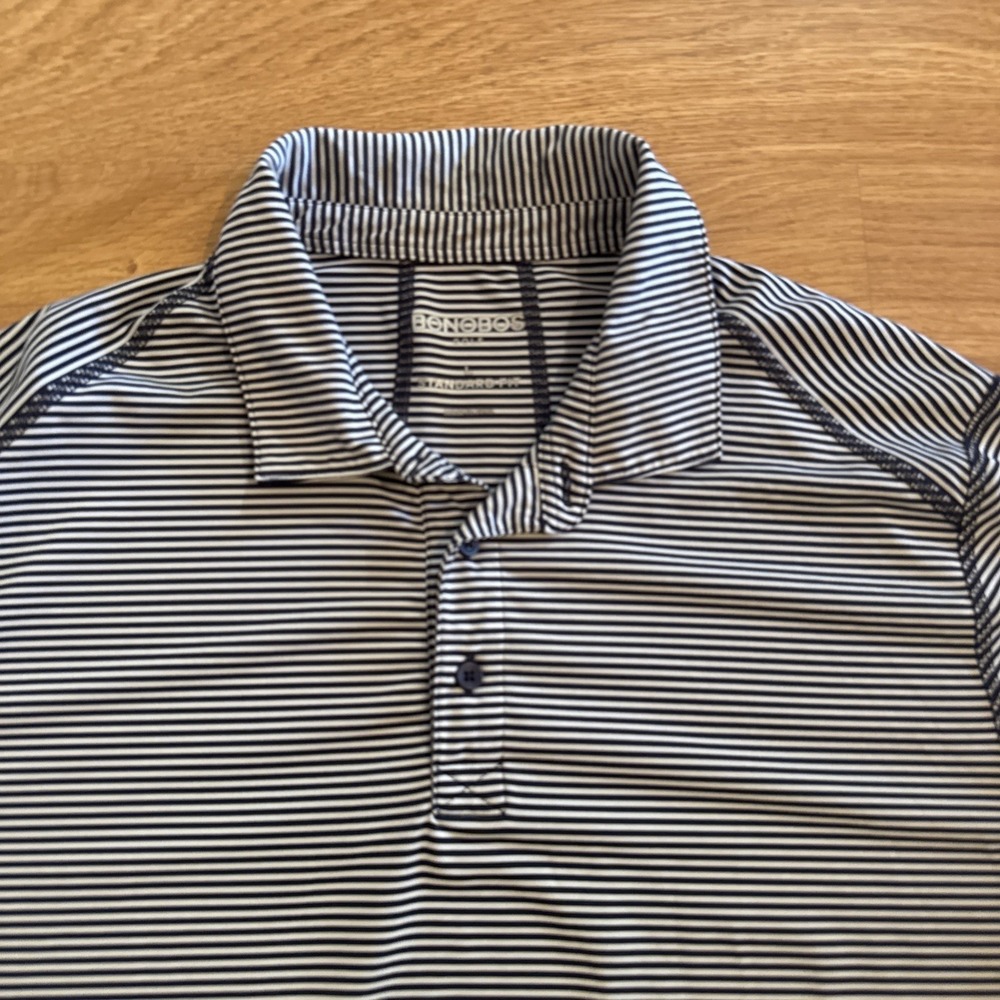 Bonobos Golf Polo Shirt Mens Large Standard Fit Blue Striped M-Flex Performance - Picture 2 of 8